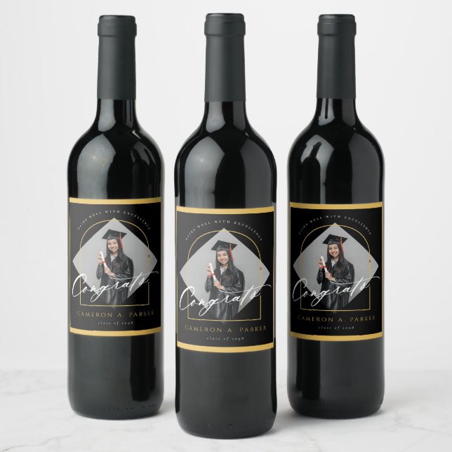 Arch Tassels Minimalist Photo Graduation Party Wine Label (Bottles)