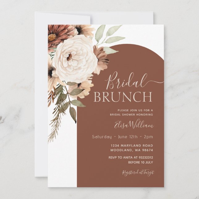 Arch Terracotta Floral Boho Bridal Brunch Invitation (Front)