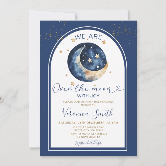 Arch We are over the moon with joy baby shower Invitation (Front)
