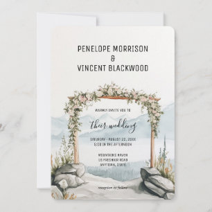 Arch Wedding in the mountains watercolor Invitation