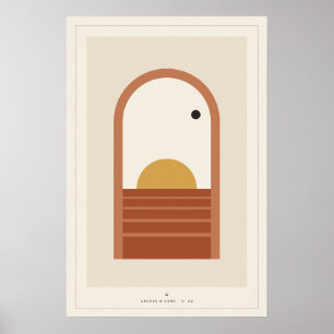 Arch Window Sunset Wall Art, Terracotta Desert Mod Poster