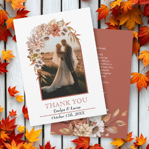 Arch with autumn flowers fall wedding photo thank you card