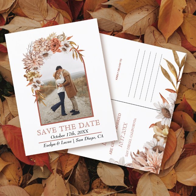 Arch with autumn flowers photo fall wedding postcard (Creator Uploaded)
