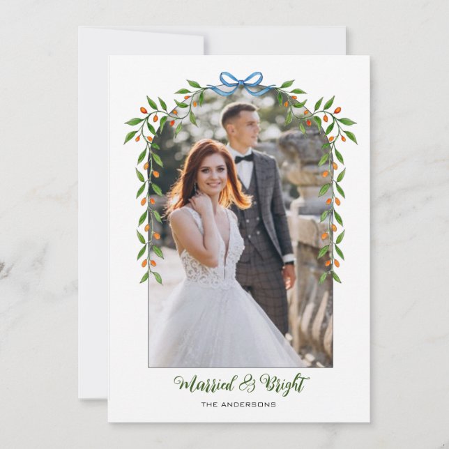 Arch with Bow & Garland Newly wed Photo  Announcement (Front)