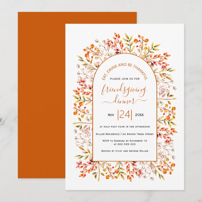 Arch with eaves and berries orange Friendsgiving Invitation (Front/Back)