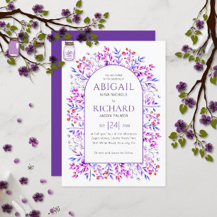 Arch with leaves and berries purple winter wedding invitation