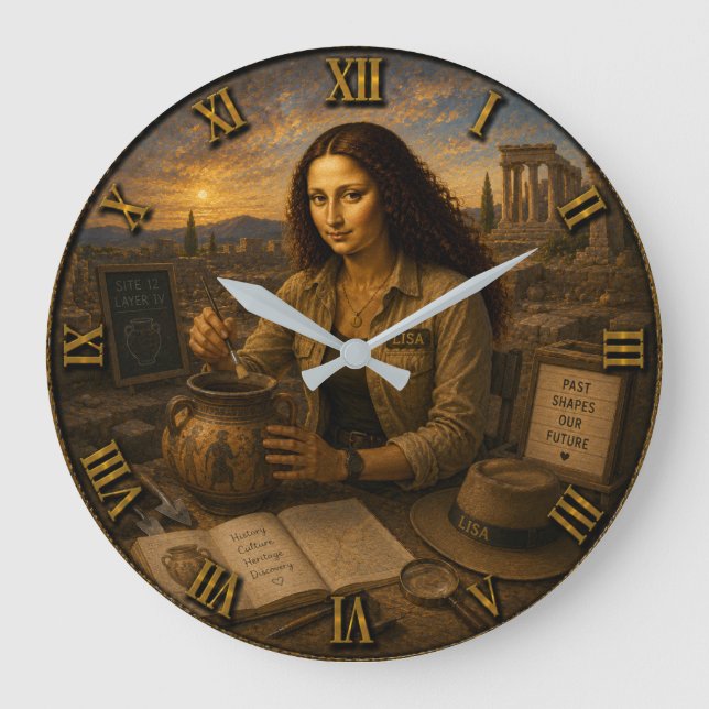 Archaeologist Funny Mona Lisa Archaeology Gift Large Clock (Front)