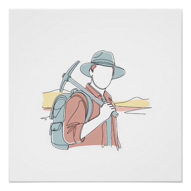  Archaeologist simple one line art continuous  Poster (Front)