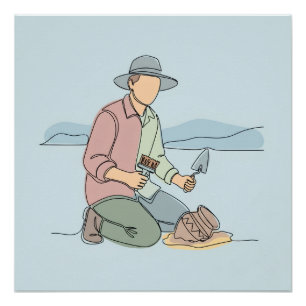 Archaeologist simple one line art continuous Poster