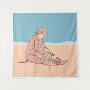 Archaeologist simple one line art continuous Tapestry