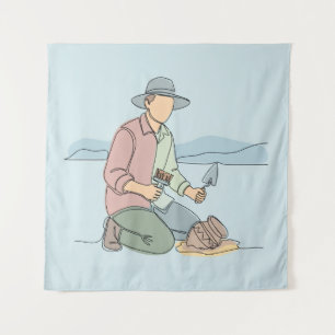  Archaeologist simple one line art continuous  Tapestry