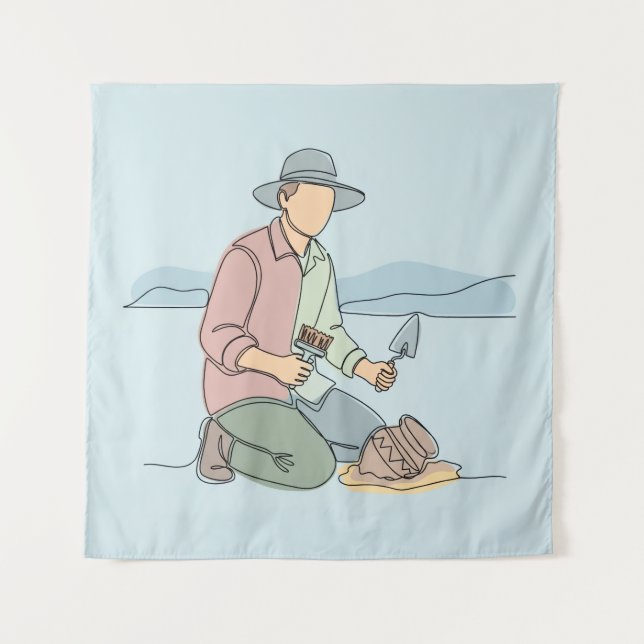  Archaeologist simple one line art continuous  Tapestry (Front)