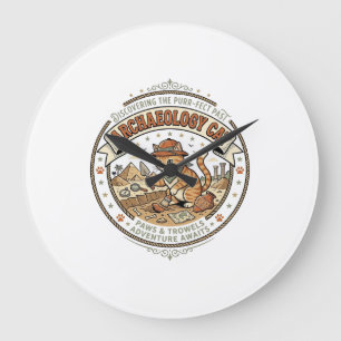 Archaeology Cat Archaeology Cat Vintage Vector Art Large Clock