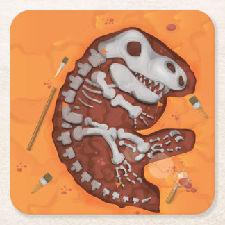 Archaeology Dinosaur Bones Dig Square Paper Coaster
