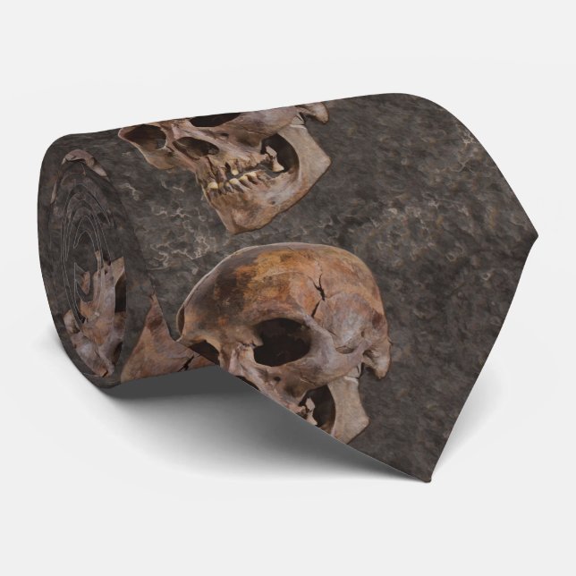 Archaeology II - Skull on Stone-effect Background Tie (Rolled)