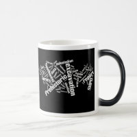 Archaeology word cloud mug: white on black