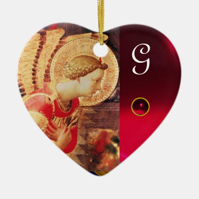ARCHANGEL GABRIE Heart Gemstone Monogram Ceramic Ornament (Front)