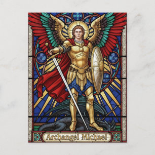 Archangel Michael - Colorful Stained Glass Angel Postcard