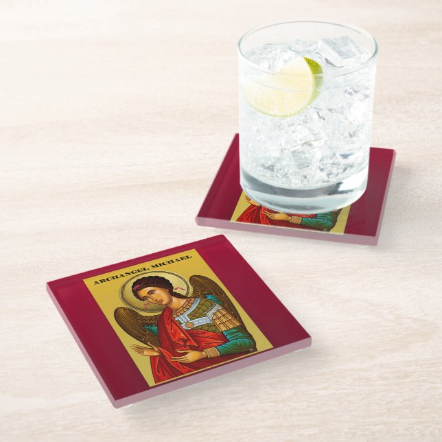 Archangel Michael Glass Coaster (Angled)