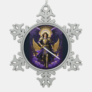 Archangel Michael Snowflake Pewter Christmas Ornament