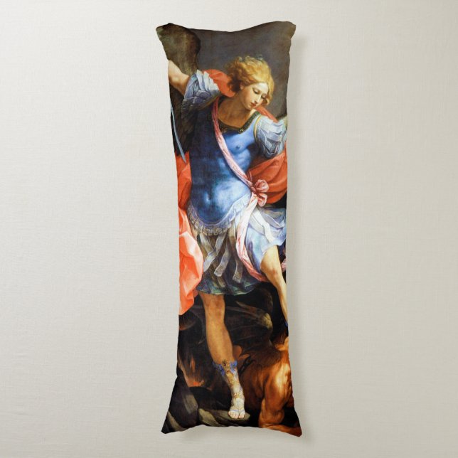 Archangel Michael tramples Satan, Guido Reni Body Pillow (Front Vertical)