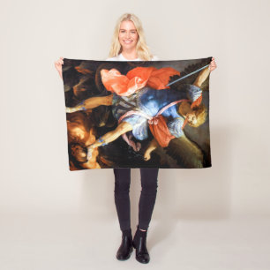 Archangel Michael tramples Satan, Guido Reni Fleece Blanket