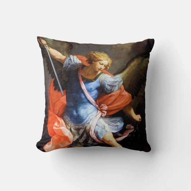 Archangel Michael tramples Satan, Guido Reni Throw Pillow (Front)