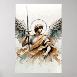 Archangel Michael Watercolor Christian Angel Art Poster