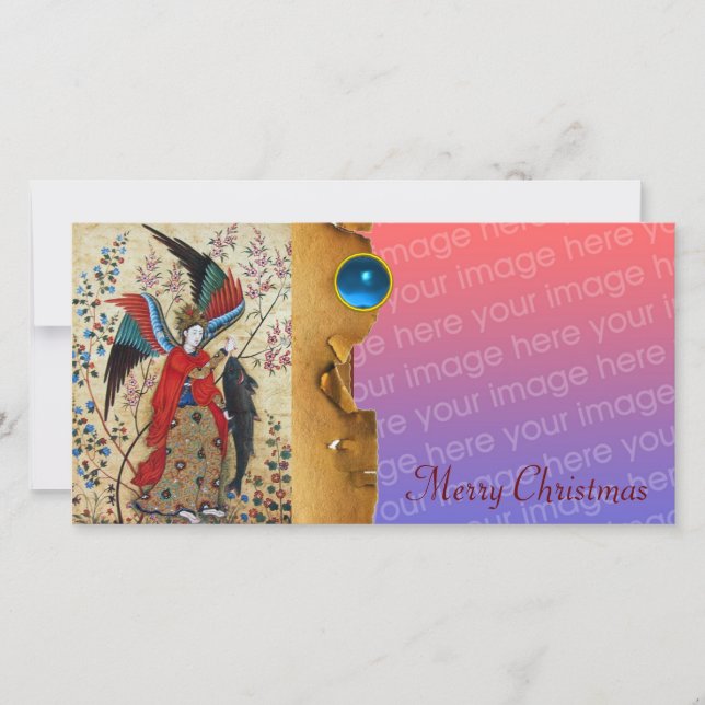ARCHANGEL RAPHAEL AND FISH CHRISTMAS PARCHMENT HOLIDAY CARD (Front)