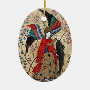 ARCHANGEL RAPHAEL AND FISH PARCHMENT CERAMIC ORNAMENT