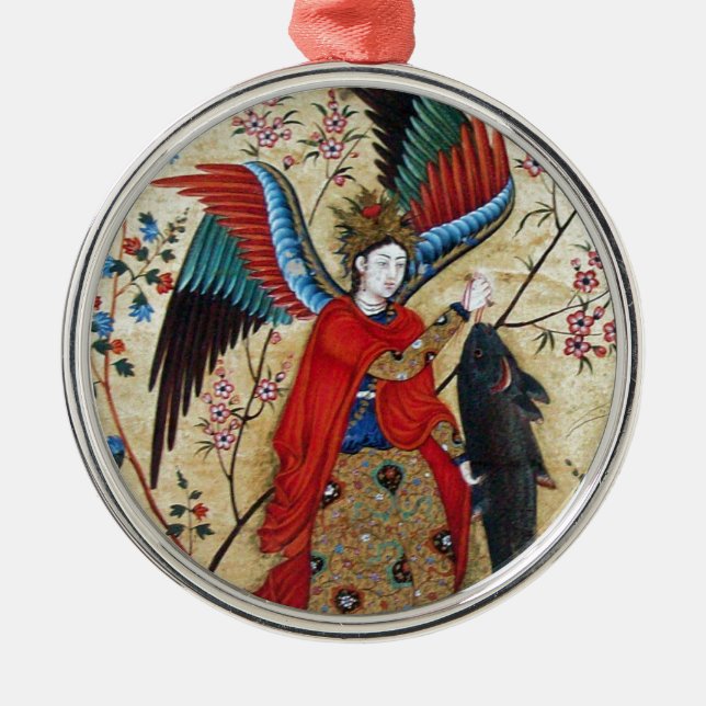 ARCHANGEL RAPHAEL AND FISH PARCHMENT METAL ORNAMENT (Front)