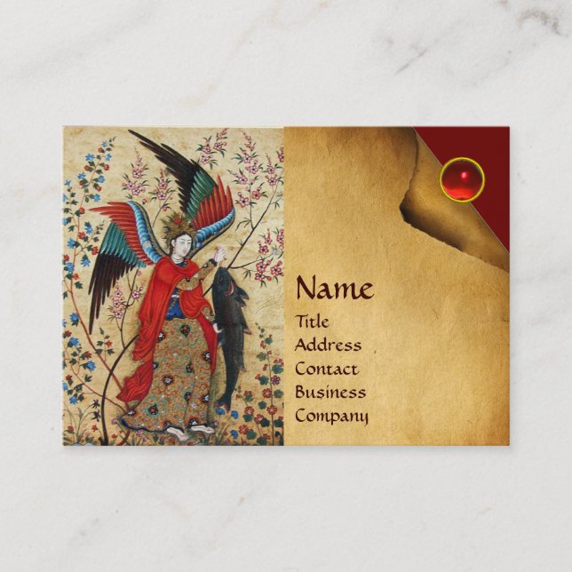 ARCHANGEL RAPHAEL AND FISH PARCHMENT MONOGRAM BUSINESS CARD (Front)
