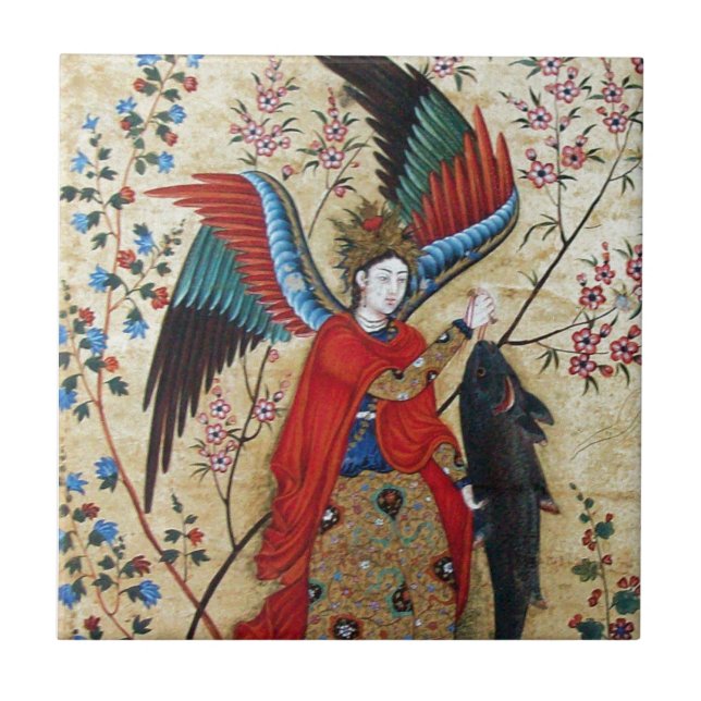 ARCHANGEL RAPHAEL AND FISH PARCHMENT TILE (Front)