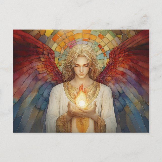 Archangel Uriel The Flame of God Rainbow Mosaic Postcard (Front)