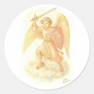 Archangel with Sword Classic Round Sticker
