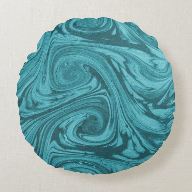 Arched and curved backdrop in tones of turquoise,  round pillow (Front)
