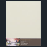 Arched Bridge New England Watercolor Painting Letterhead<br><div class="desc">Designed based on watercolor painting of Arched Bridge by Farida Greenfield. A beautiful autumn scene in New England with a wooden arched bridge by Mount Desert Island Museum in Maine, stretching on the foreground and a lovely white house on the riverside surrounded by colourful autumn trees and misty background, such...</div>