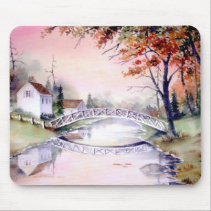Arched Bridge New England Watercolor Painting Mouse Pad