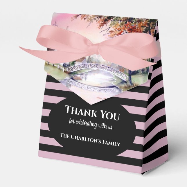 Arched Bridge Watercolor Painting Housewarming Favor Box (Front Side)