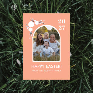 Arched Floral Easter Family Photo Holiday Card