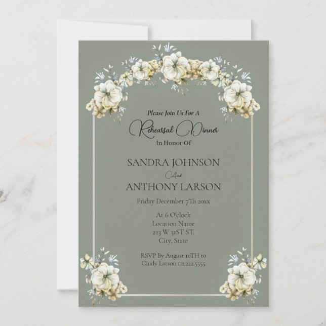 Arched Floral Sage Green Wedding Rehearsal  Invitation (Front)