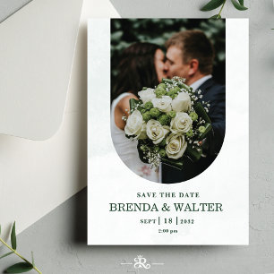 Arched Greenery White Rose Photo Wedding Invitation