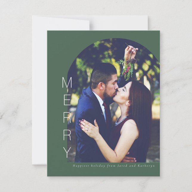 Arched Merry Holiday Photo Card in Fern (Front)