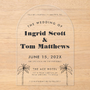 Arched Minimalist Tropics Wedding Acrylic Invitations