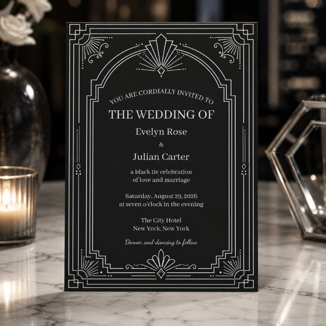 Arched Onyx Black Art Deco Wedding Invitation (Creator Uploaded)
