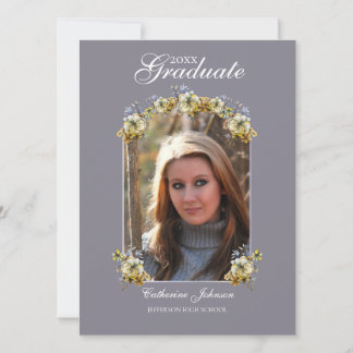 Arched Periwinkle Floral Graduation Invitation