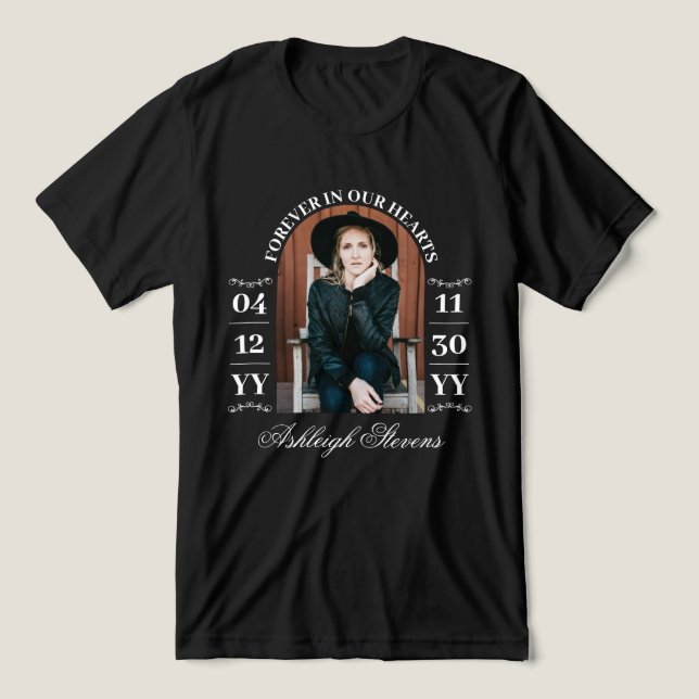 Arched Photo Add Dates Forever In Our Hearts Tri-Blend Shirt (Design Front)