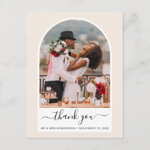 Arched Photo Cream Wedding Thank You Postcard