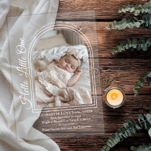 Arched Photo Elegant Script Birth Announcement
