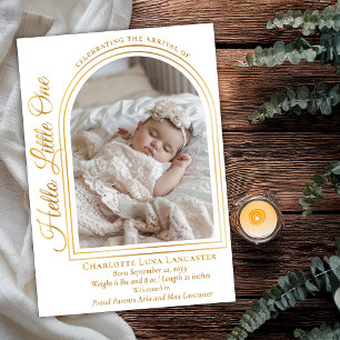 Arched Photo Elegant Script Birth Announcement